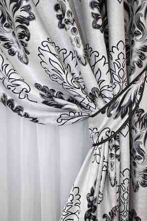 Комплект готових штор VR-Textil Блекаут-софт Корона № 1273ш(Б) Сірий з чорним 100х270 см 2шт (31-532) Київ