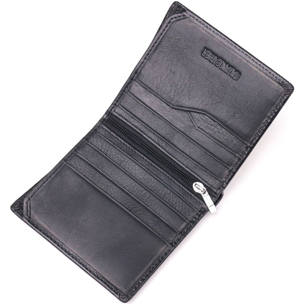 Компактный бумажник для денег из натуральной гладкой кожи ST Leather 19418 Черный Киев - изображение 3
