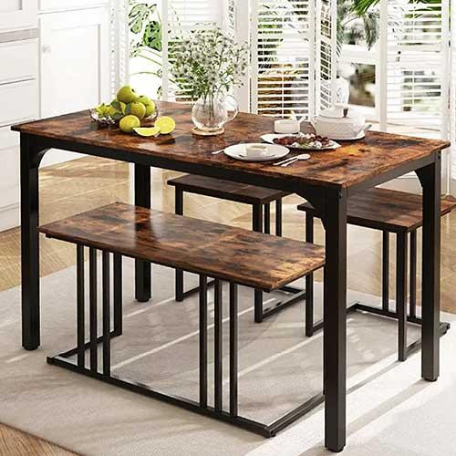 Обеденный стол со скамейкой и стульями из дерева Коричневый комплект мебели Decima Киев - изображение 1