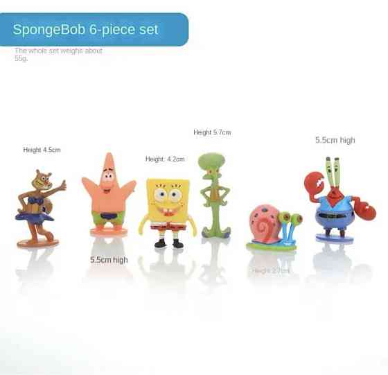 Декор для акваріума з мультфильма Губа Боб акваріумний 6 фігурок пластик різнокольровий Київ