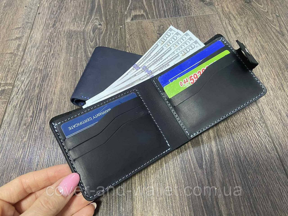 Стильный кошелек ручной роботы на кнопке из винтажной кожи Onda Киев - изображение 3