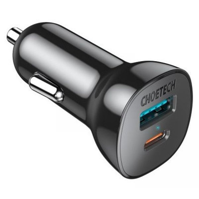 Зарядний пристрій Choetech car USB-A/USB-C 20W QC3.0/PD black (TC0005-BK) Вінниця - фото 1