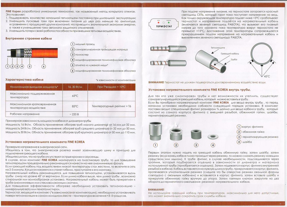 Набор PO-L16-12T с нагревательным саморегулирующимся кабелем для защиты труб с термостатом Киев - изображение 4