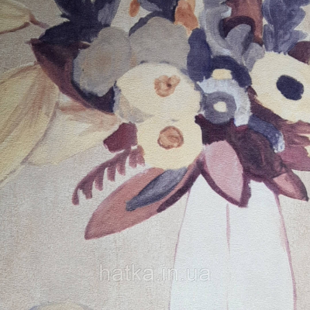 Шпалери вінілові Decoprint Breeze квіти у вазі бузкові рожеві жовті на коричневому акварель 0.53х10 м Київ - фото 4