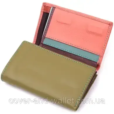 Стильний жіночий шкіряний гаманець рожевого кольору на багато карток ST Leather Київ - фото 4