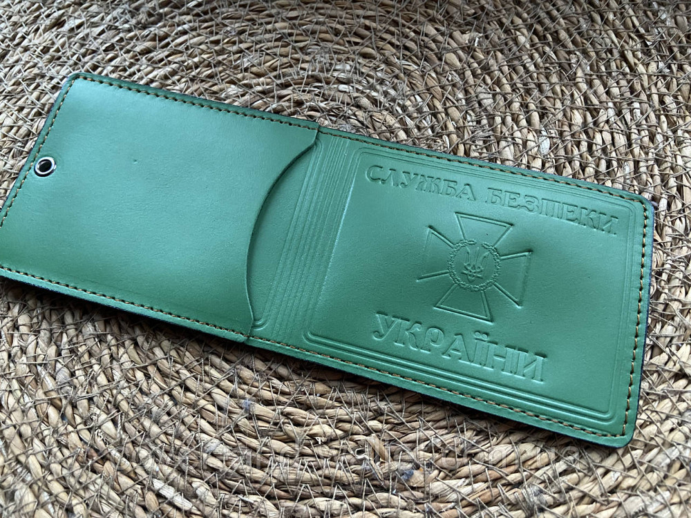Шкіряна обкладинка на посвідчення Служба безпеки України з кишенею зеленого кольору Київ - фото 8