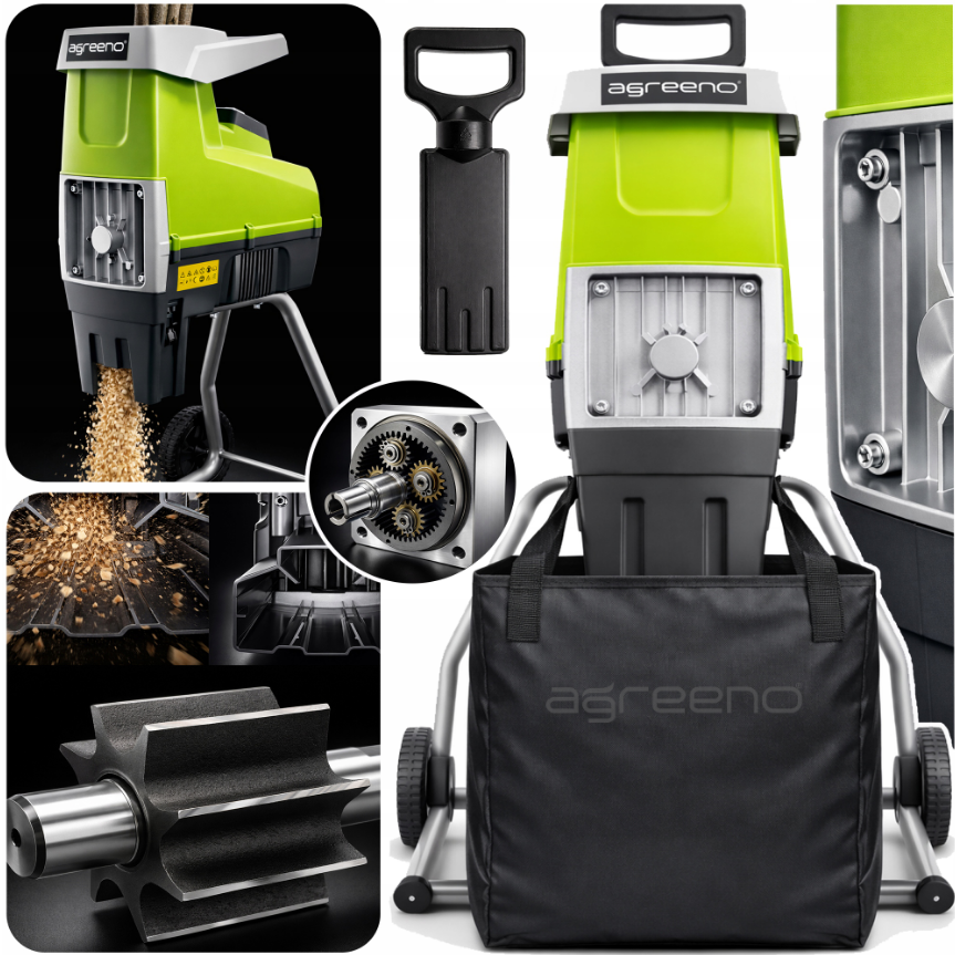 Подрібнювач гілок електричний 3500Вт 60л AGREENO (Польща) Київ - фото 11