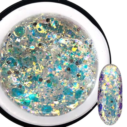 ГЛИТТЕРНЫЙ ГЕЛЬ SAGA PROFESSIONAL GALAXY GLITTER 06 ПРОЗРАЧНЫЙ С БИРЮЗОВЫМИ ЧАСТЬМИ Киев