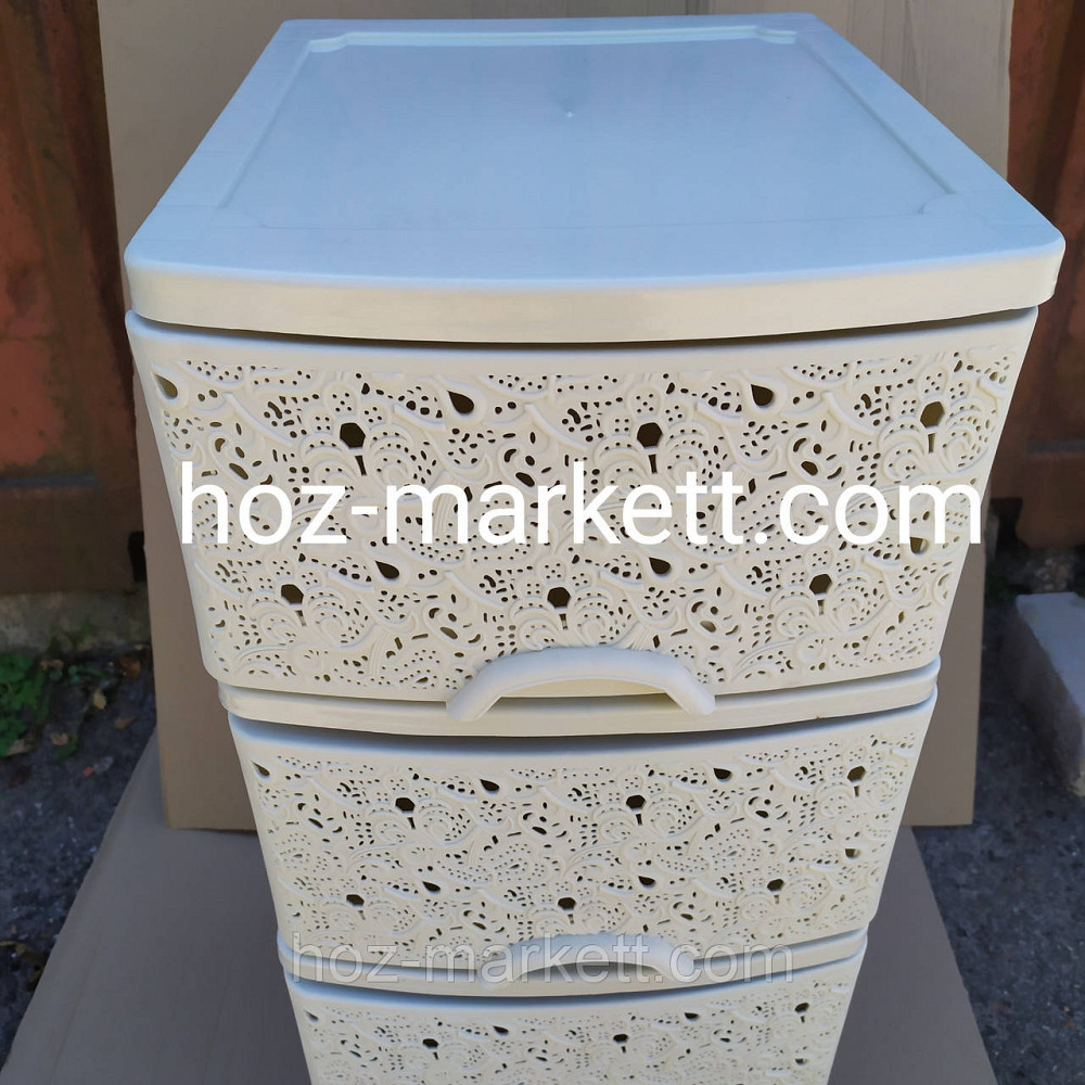 Комод пластиковый кремовый на 4 ящика ажурный производство Украина Харьков - изображение 1