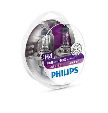 Комплект галогеновых ламп PHILIPS H4 12342VPS2 VisionPlus +60% 60/55W 12V P43t (2 шт) Харьков