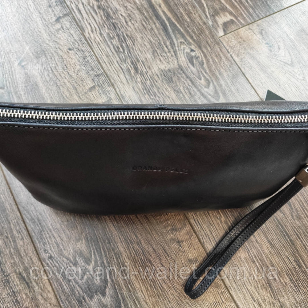Мужская барсетка клатч на молнии из гладкой кожи черного цвета Grande Pelle 705610 Киев - изображение 4