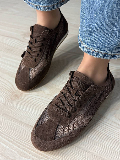 Кросівки жіночі Meideli 880-9 замшеві з сіткою снікерси коричневі, 37, 23,5 см Київ - фото 2
