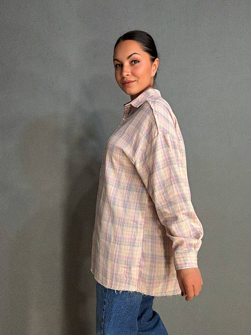 Рубашка женская A-N 27069 оверсайз двухслойная в клетку с бахромой, розовый, one size Киев - изображение 15