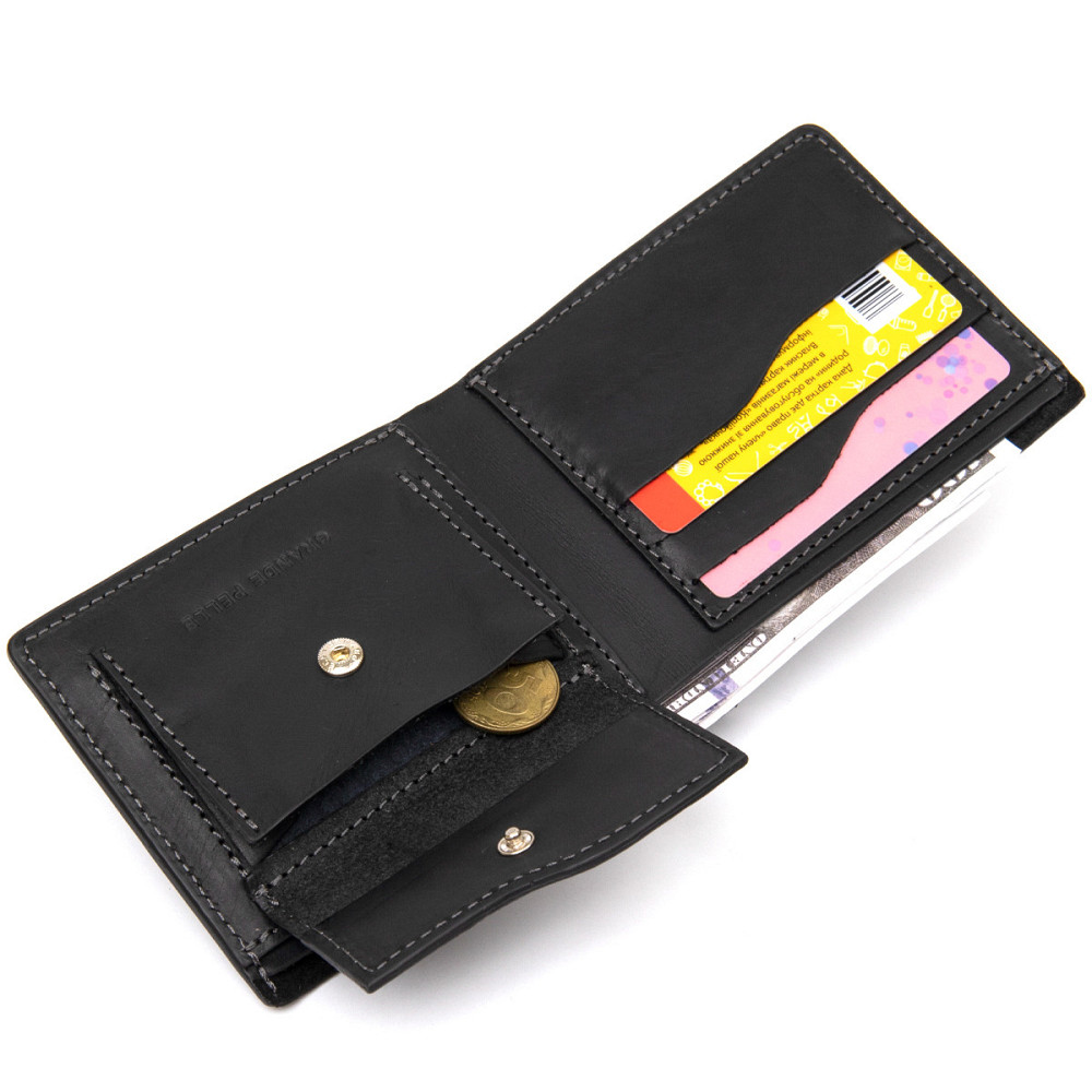 Матове шкіряне портмоне Чорний (GRANDE PELLE) Київ - фото 10