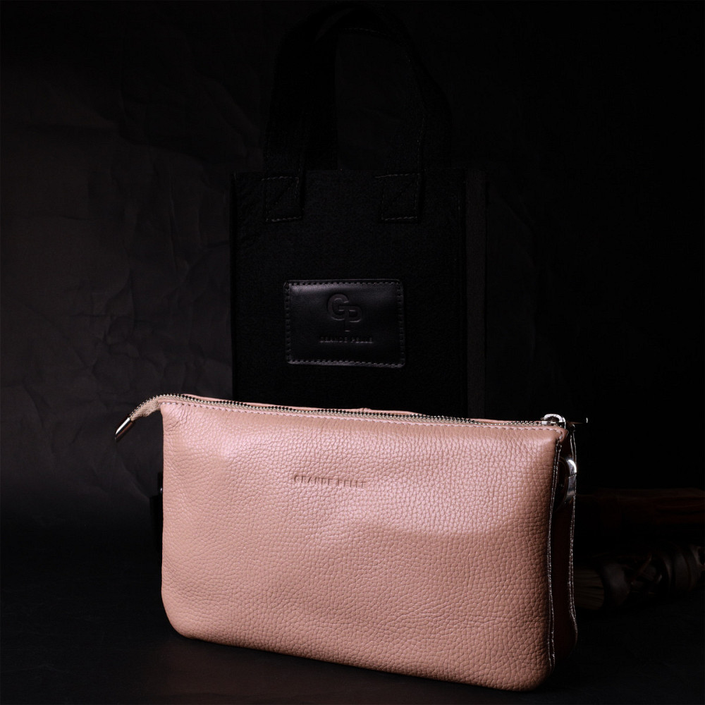 Чарівний жіночий клатч із натуральної зернистої шкіри Пудровий (GRANDE PELLE) Київ - фото 4