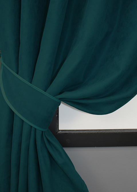 Комплект коротких штор VR-Textil Микровелюр Petek № 1494ш Изумрудный 140х170 см 2 шт (35-0222) Киев - изображение 4