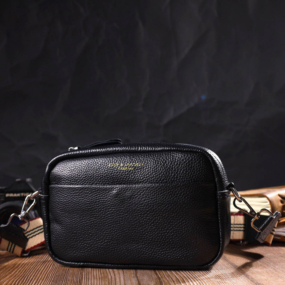 Відмінна сумка жіноча на плече з натуральної шкіри 22123 Vintage Чорна Київ - фото 9