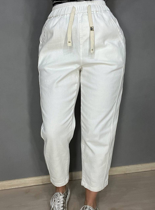 Джинси жіночі A-N 9962 MOM кюлоти укорочені резинка на таліі шнурок білі, білий, M, M, 76 см, 100 см Київ - фото 6