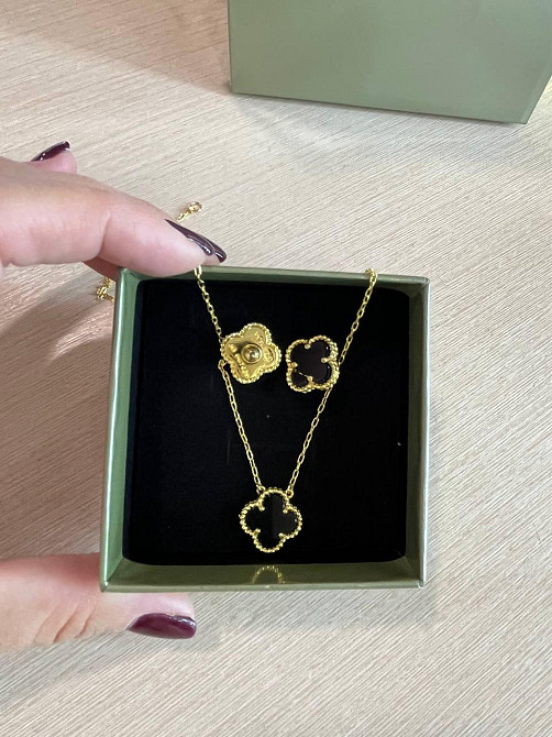 Ван Кліф комплект  / Van Cleef підвіска та сережки чорні, позолота 18 К Одеса - фото 1