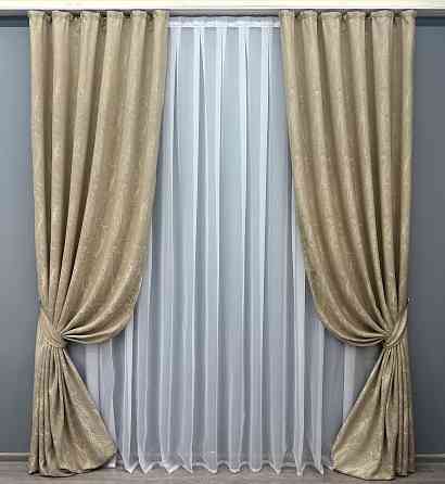 Комплект штор VR-Textil Жакард Viva Marmo № 1787ш Бежевий 150х290 см 2 шт (33-0749) Київ