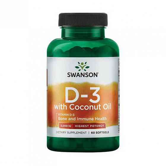 Витамин D3 Swanson D3 with Coconut oil 5000iu - 60 softgels Луцк
