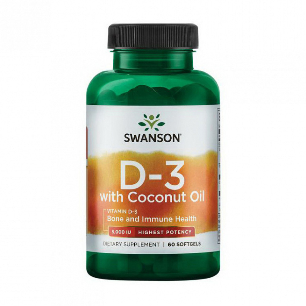 Вітамін D3 Swanson D3 with Coconut oil 5000iu - 60 softgels Луцьк - фото 1