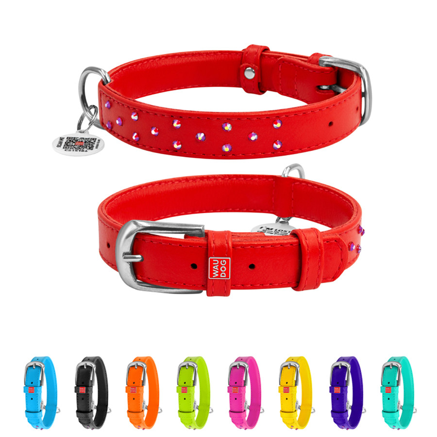 Нашийник для собак шкіряний WAUDOG Glamour з QR паспортом, з клейовими стразами, Ш 25 мм, Дов 3 Коломыя - изображение 1