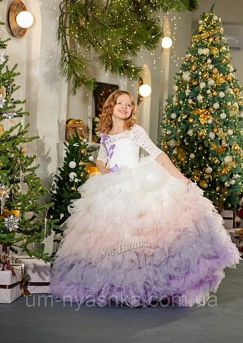 Лавандовое нарядное платье омбре с рукавчиками 128-140 Кривой Рог - изображение 4