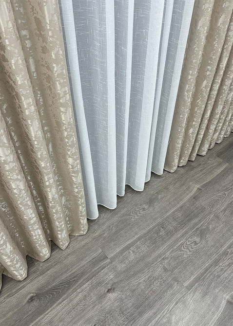 Комплект штор VR-Textil Льон Мармур 200х270 2шт і Тюль 500х270 1272ш-115т Теплий бежевий з білим 71-127/6 Київ - фото 8
