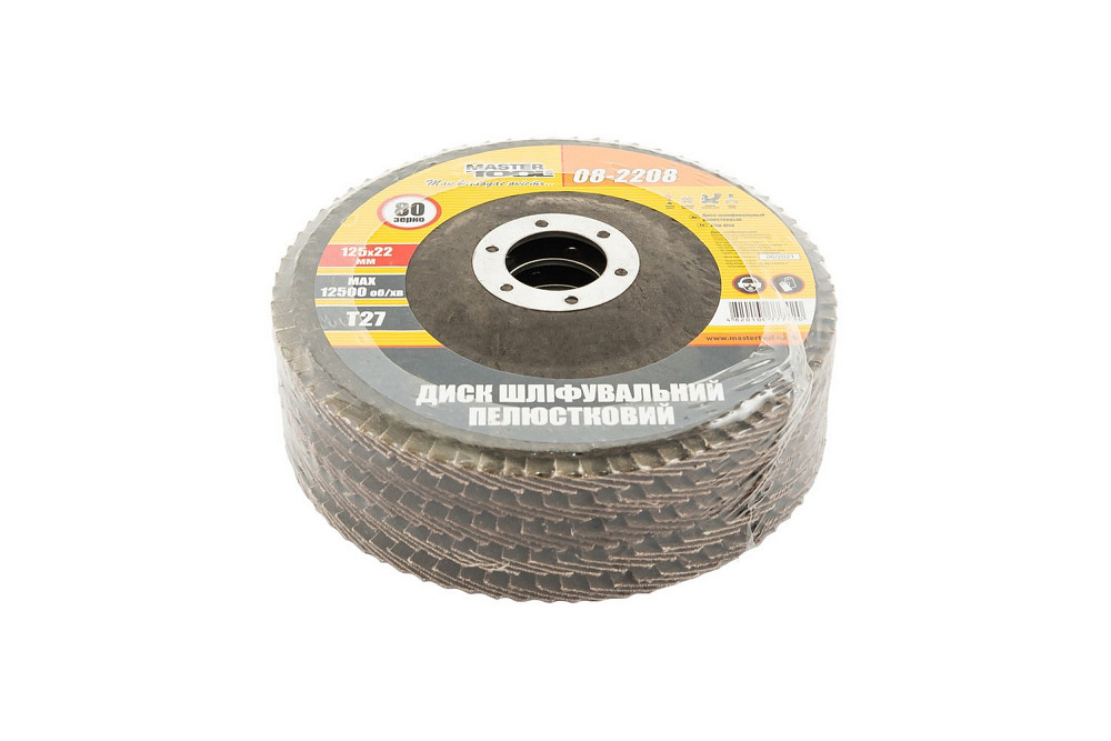 MASTERTOOL Диск шліфувальний пелюстковий MASTERTOOL Т27 зерно 80 125×22 мм 5 шт 08-2208PC Коломия - фото 4