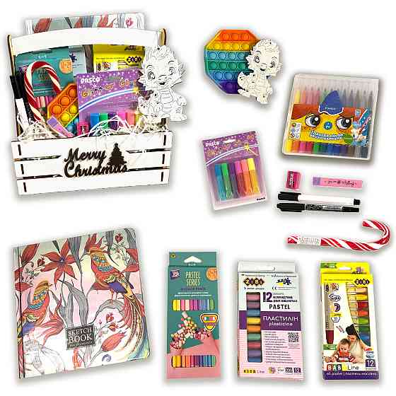 Подарунковий набір для дітей на новий рік, набір для творчості 10 в 1 (маркери, олівці, блокнот та інше) Кам'янець-Подільський