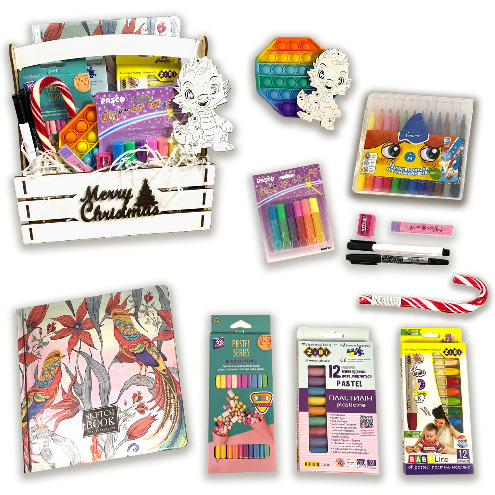Подарунковий набір для дітей на новий рік, набір для творчості 10 в 1 (маркери, олівці, блокнот та інше) Кам'янець-Подільський - фото 5