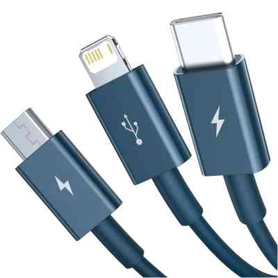 Дата кабель USB 2.0 AM to Lightning + Micro 5P + Type-C 1.5m 3.5A blue Baseus (CAMLTYS-03) Вінниця