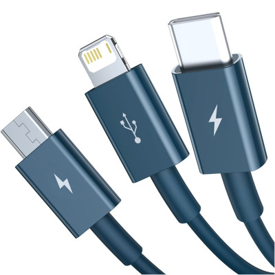 Дата кабель USB 2.0 AM to Lightning + Micro 5P + Type-C 1.5m 3.5A blue Baseus (CAMLTYS-03) Винница - изображение 4