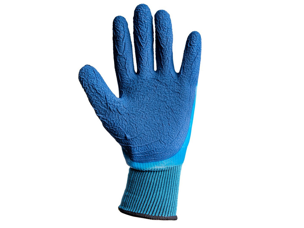 Рукавиці робочі "GeKo" водовідпорні поліестерові покриті рифленим латексом, голубо-синього кольору, розмір  8 Киев - изображение 2