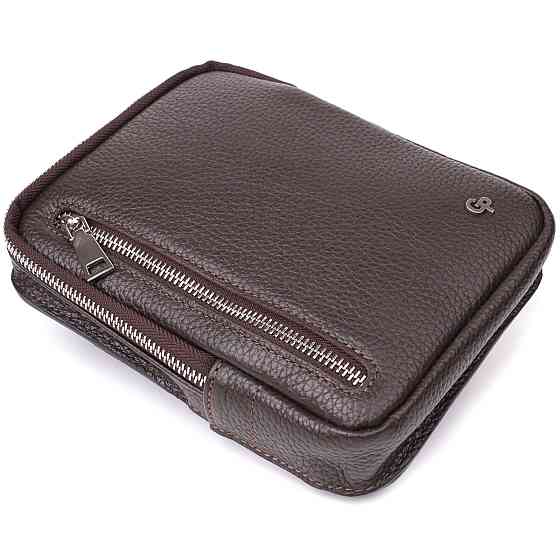 Прямоугольная сумка бананка из зернистой натуральной кожи GRANDE PELLE 22878 Коричневая Киев