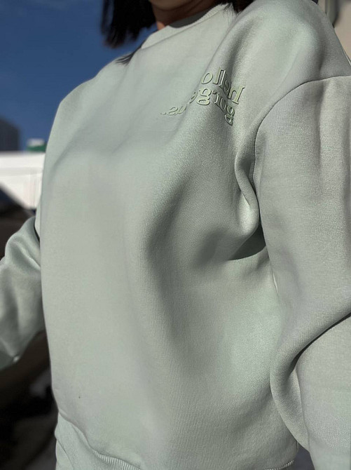 Свитшот женский Pepper mint 24-15 оверсайз удлиненная надпись впереди утепленный флис, мятный, M Киев - изображение 2