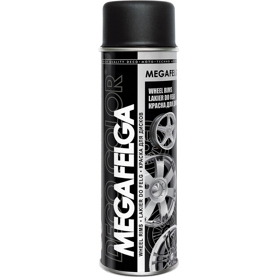 Фарба для дисків акрилова аерозольна "Megafelga" Decocolor чорний мат 500мл Київ - фото 1