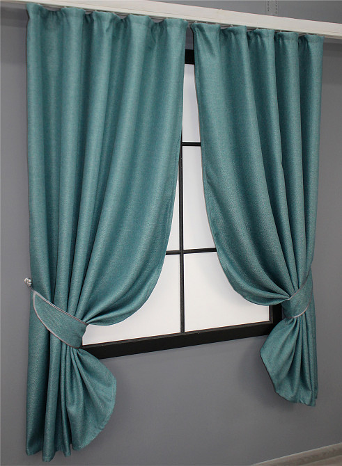 Комплект коротких штор VR-Textil Льон-блекаут Льон Мішковина № 511ш Бірюзовий 130х170см 2 шт (35-0098) Київ - фото 2