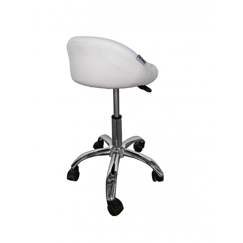 Кресло табурет на колесах со спинкой Bonro B-498 экокожа Белый Киев - изображение 3