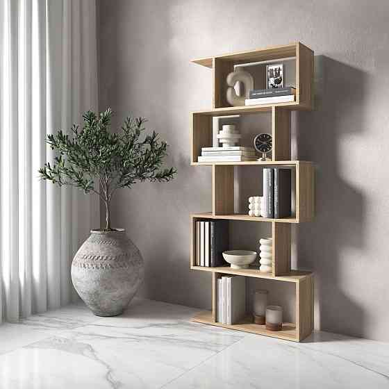 Полиця для книг VAYS M-12 Дуб Сонома, стелаж на 5 полиць, ЛДСП, 70×24×163 см - для дому, вітальні, офісу Львів