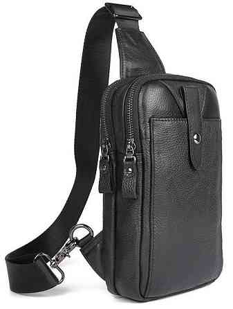 Сумка чоловіча шкіряна в зернистої шкірі через плече Vintage 14950 Чорна Київ