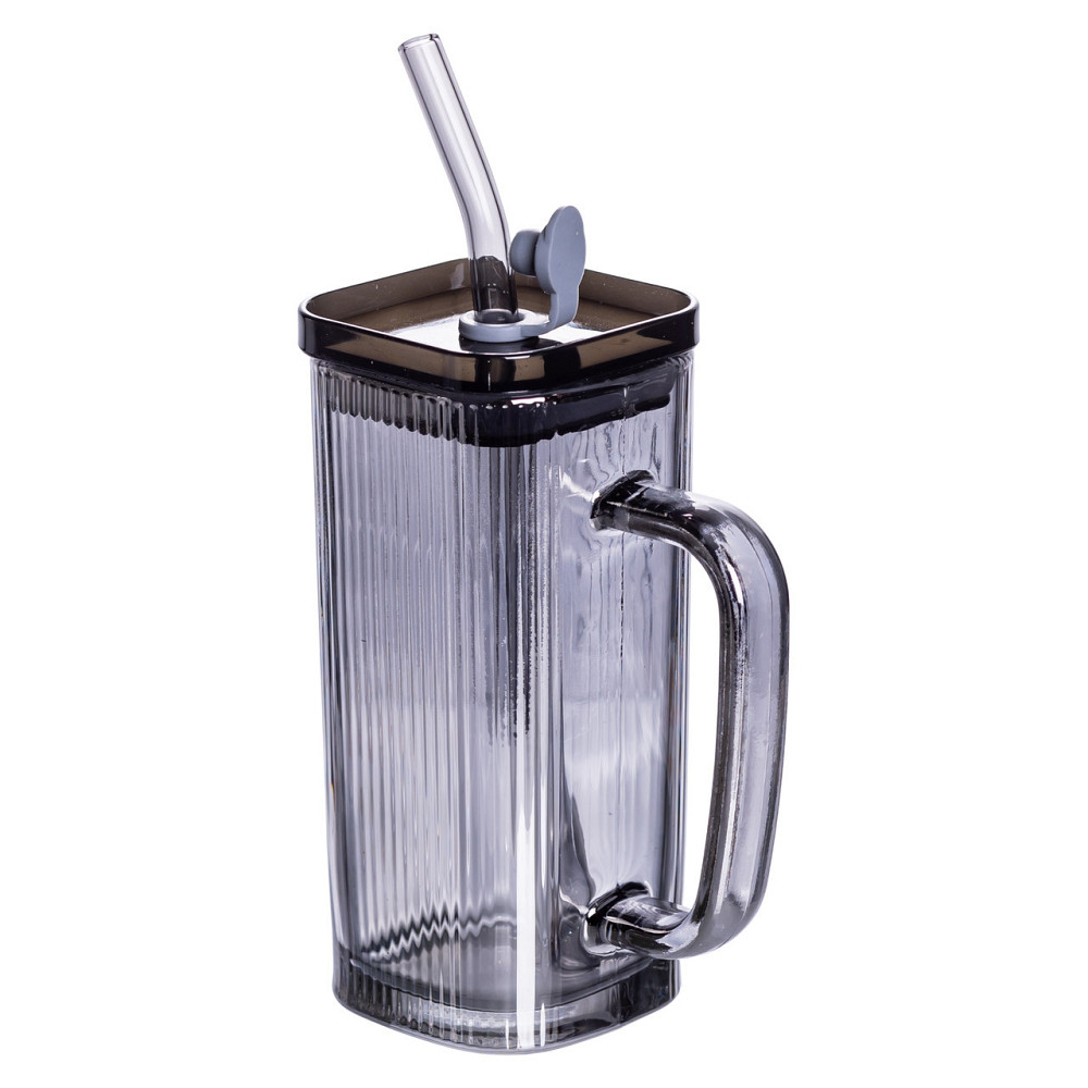 Кружка скляна з кришкою та трубочкою 280 (мл) чашка з трубочкою та кришкою на подарунок HP-19-52 Київ - фото 1
