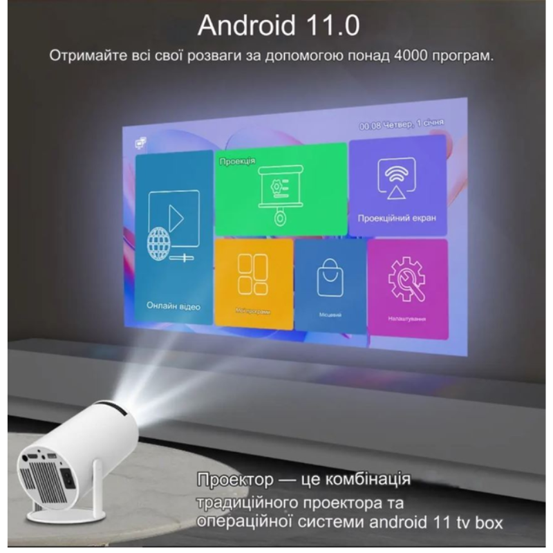 Проектор HY300 Pro | Wi-Fi, Android, Full HD, Smart LED 4K підтримка  Компактний проектор для дому, кіно, ігор Киев - изображение 7