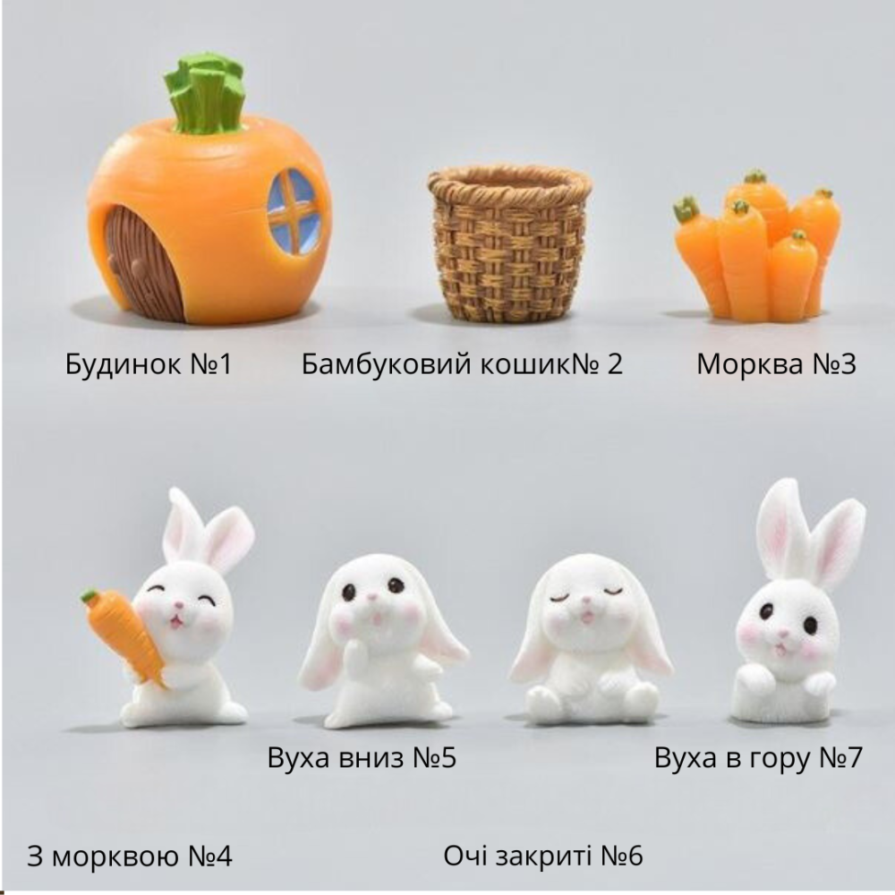 Набор миниатюрных зайчиков Морковный домик. 7 фигурок Одесса - изображение 10
