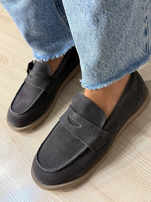 Туфлі жіночі Hengji 588-2 замшеві лофери сірі, 39, 24,5 см Київ - фото 15