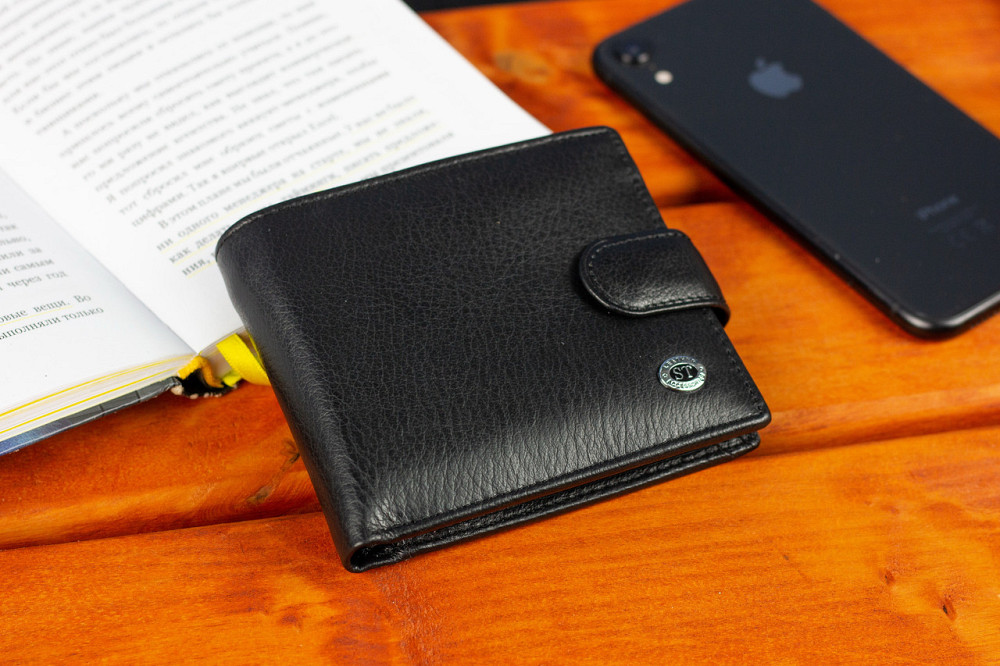 Мужское кожаное портмоне на кнопке ST Leather ST104 Черный Киев - изображение 7