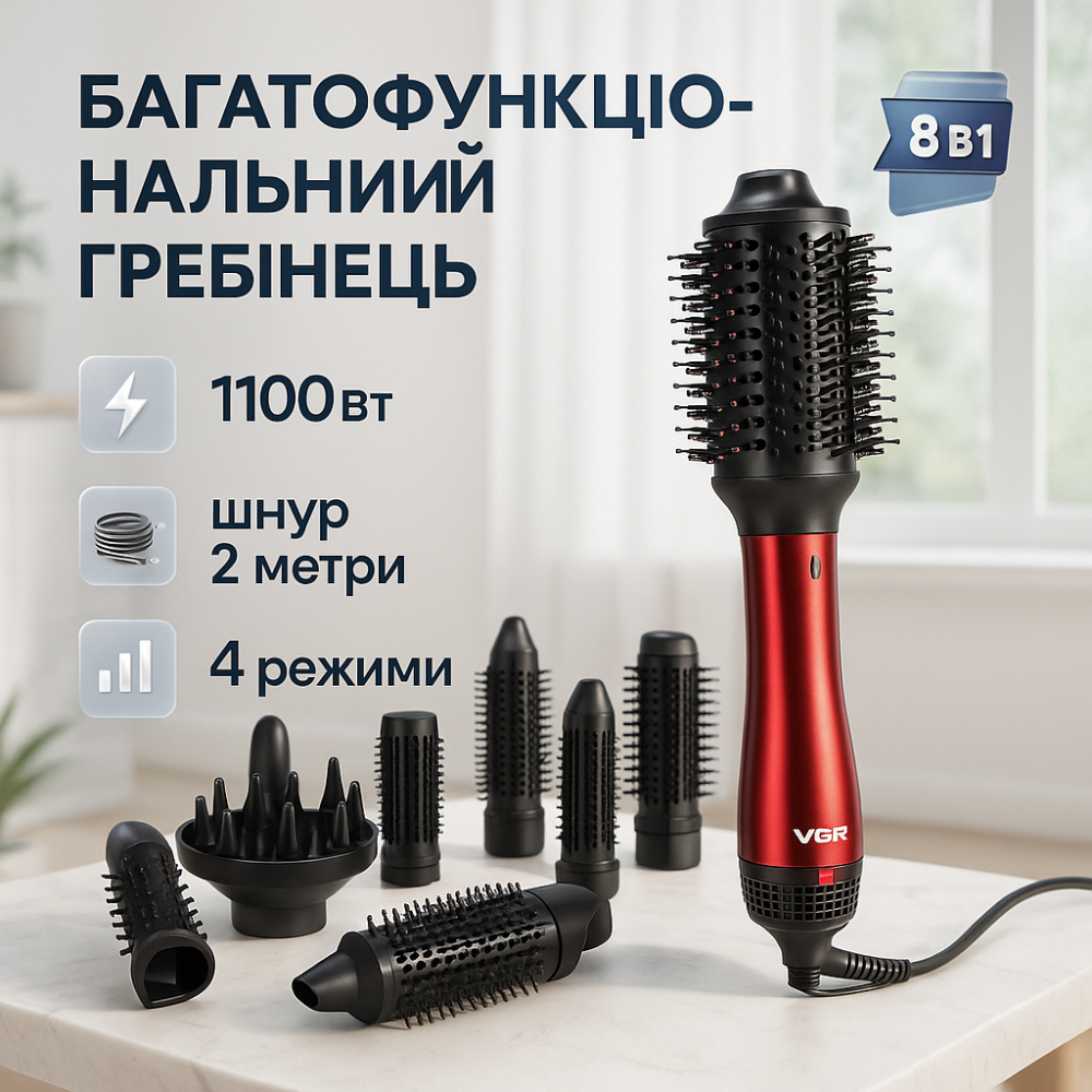 Фен для укладки прически VGR 8 в 1 V-488, Стайлеры многофункциональные для укладки волос OH-59 Львов - изображение 16