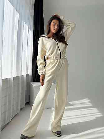 Жіночий повсякденний теплий плюшевий костюм турецький двосторонній фліс Молочний Одеса