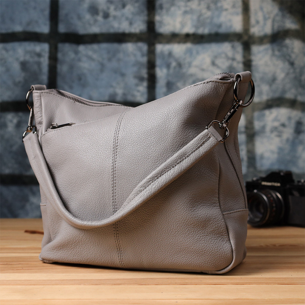 Удобная женская сумка с двумя ремешками из натуральной кожи Vintage 23054 Серый Киев - изображение 10